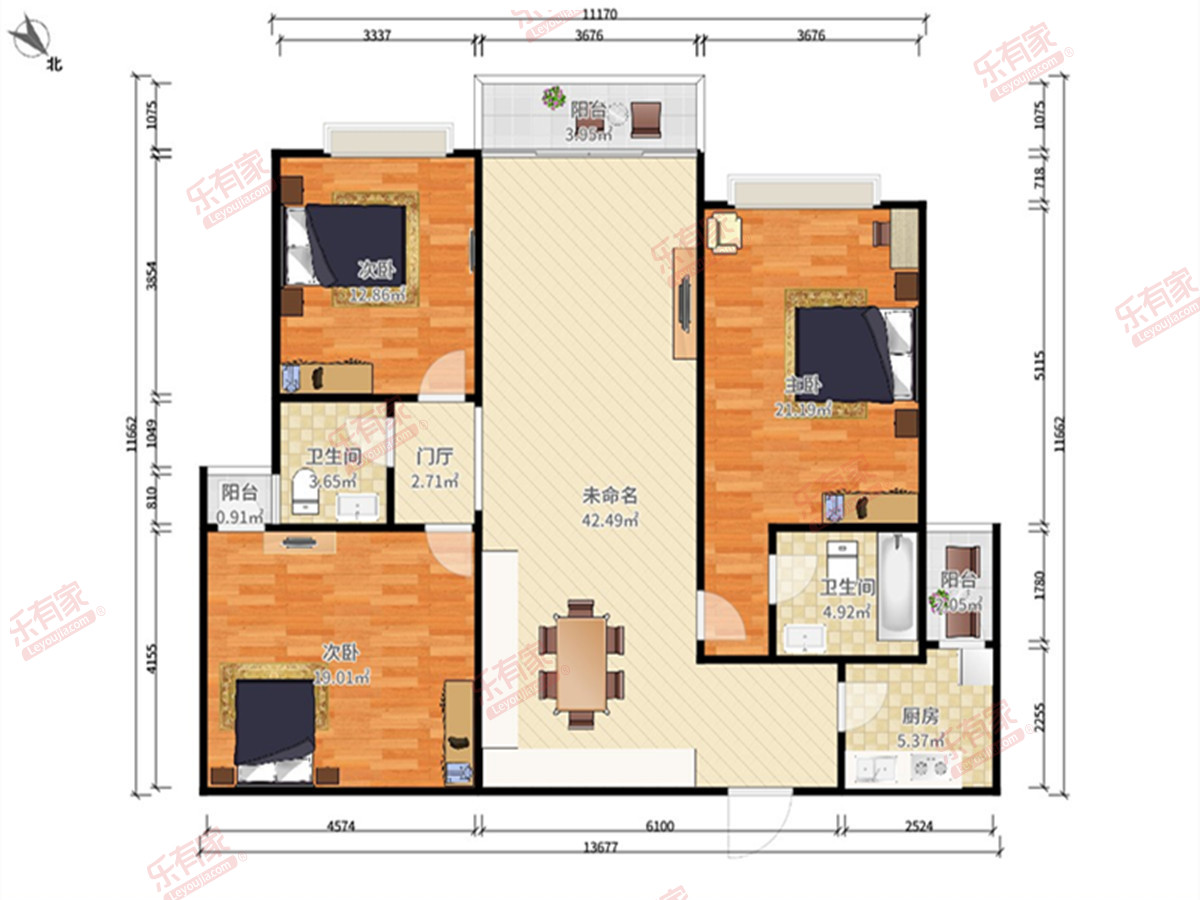 怡翠尊提 3房2厅2卫1厨3阳120.0m² 东南