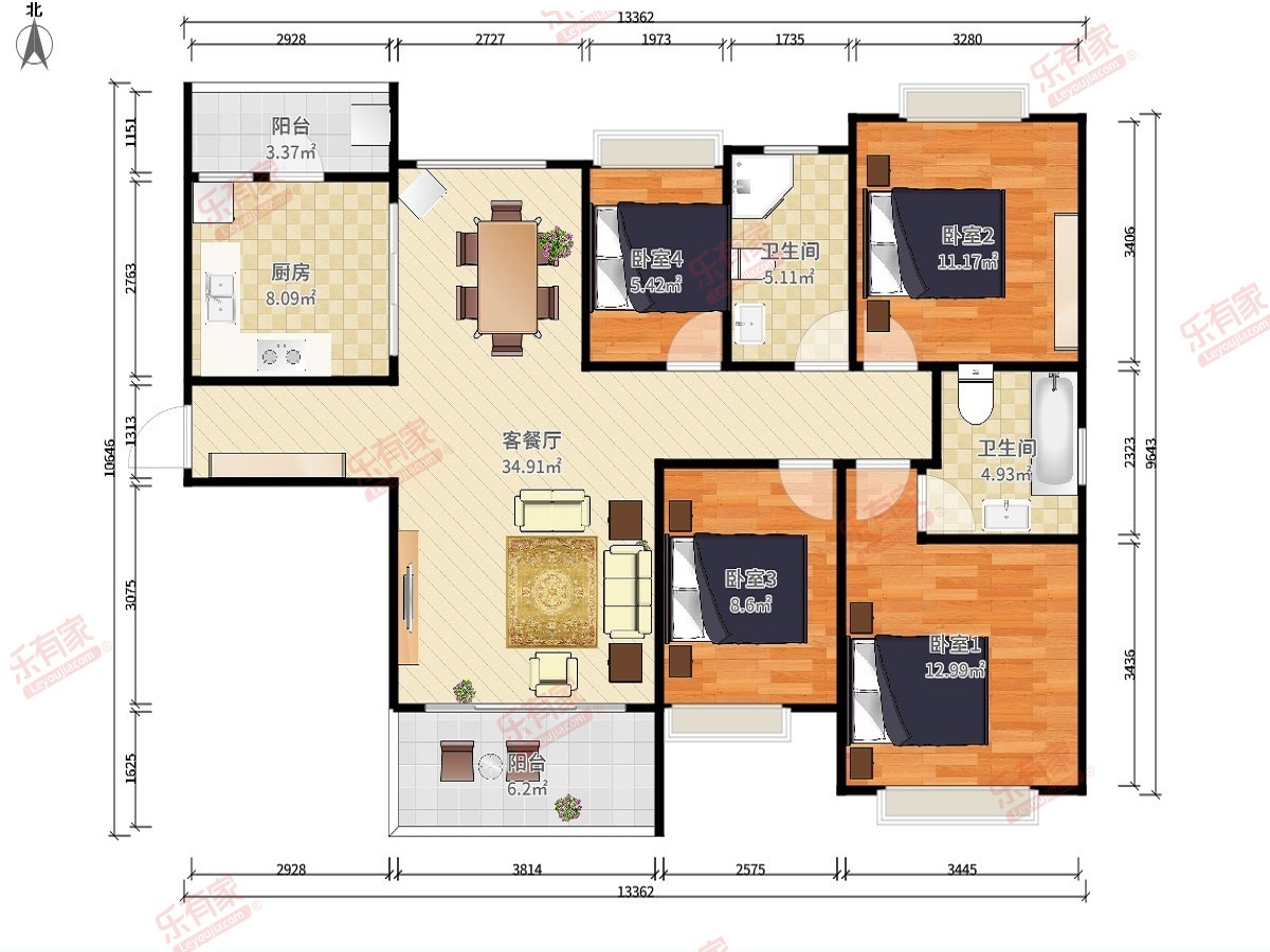 清荃湾花园 4房2厅2卫1厨2阳135.0m² 南
