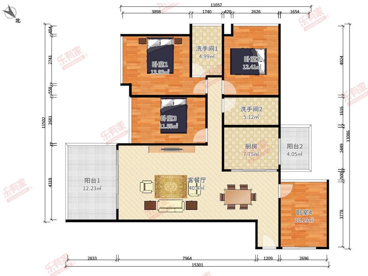 星海名城五期 4房2厅2卫 117.21㎡