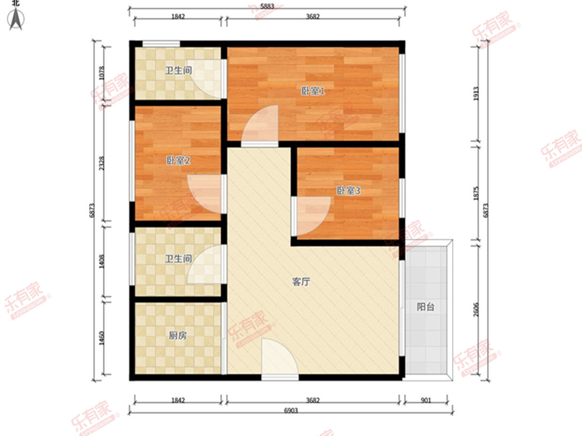 锦绣华庭 3房2厅2卫1厨1阳110.0m² 北