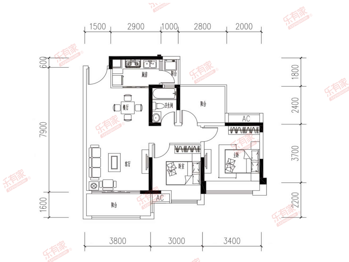 半岛一号8期 3房2厅1卫1厨2阳86.0m² 南