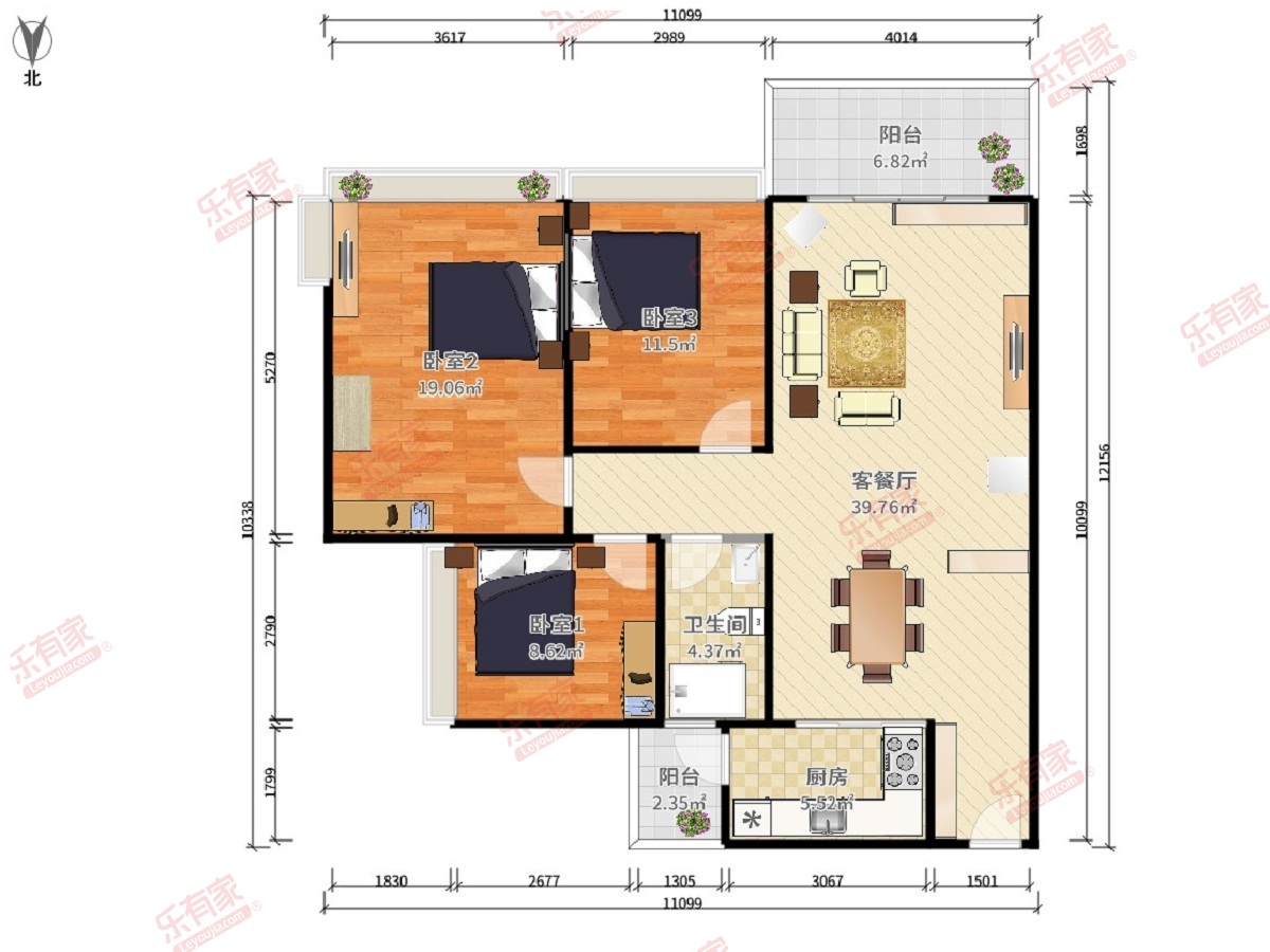 美林假日 3房2厅1卫 98.1㎡