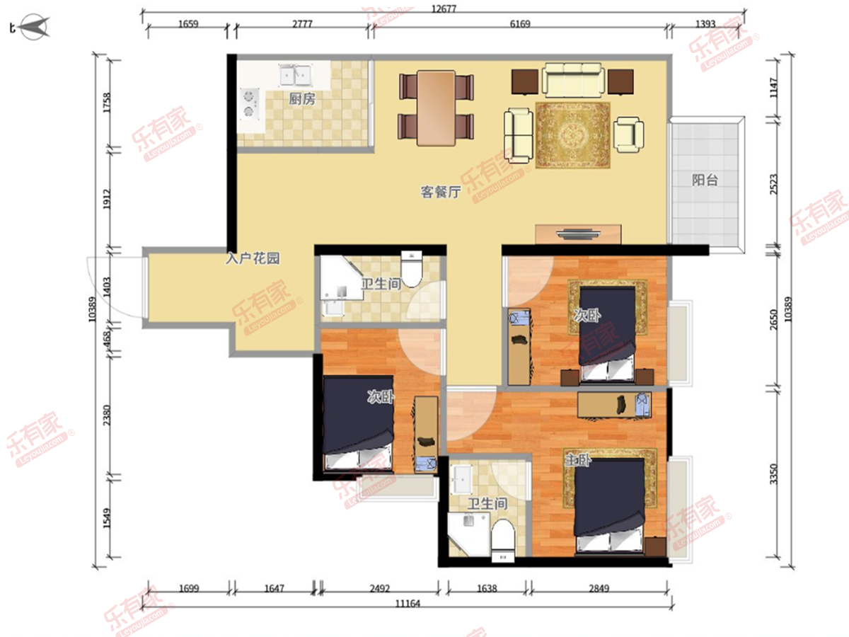 东江花园98.0m²3房2厅2卫1厨1阳