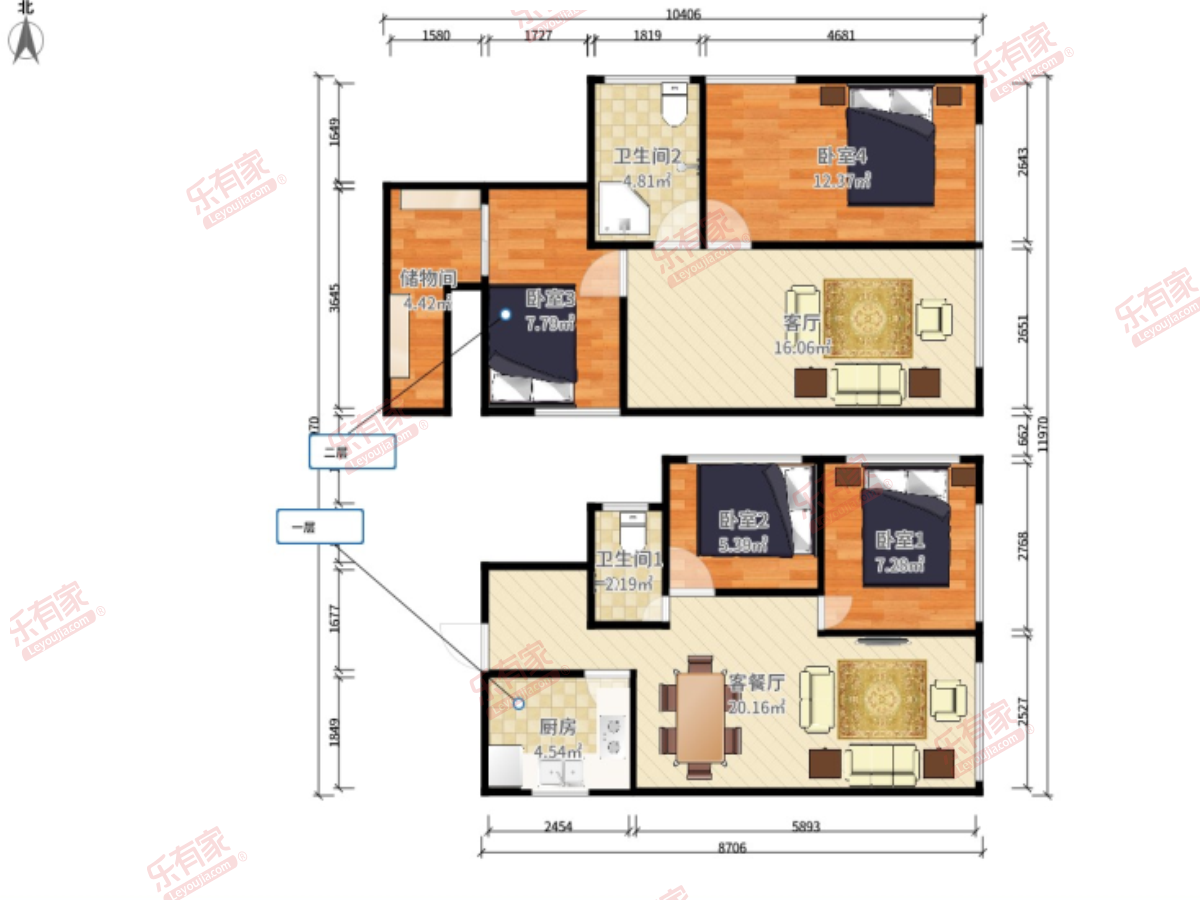 城投保利大都汇 4房2厅2卫1厨0阳85.0m² 东