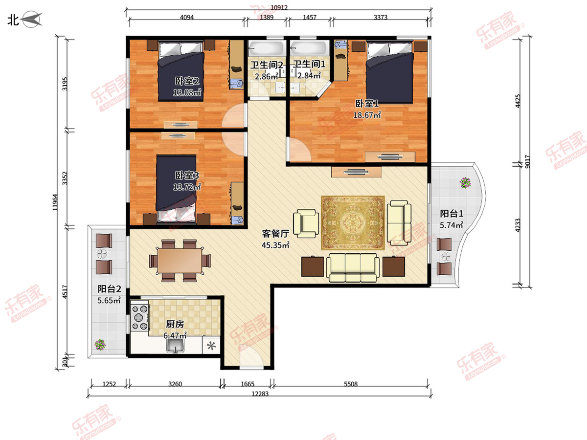 华鸿水云轩 3房2厅2卫 135.97㎡