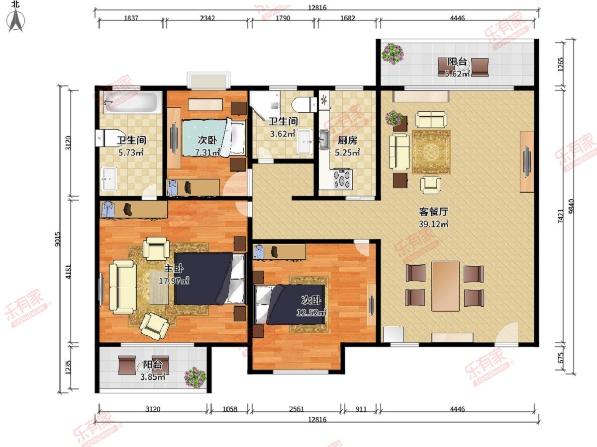 心怡花园 3房2厅2卫 101㎡