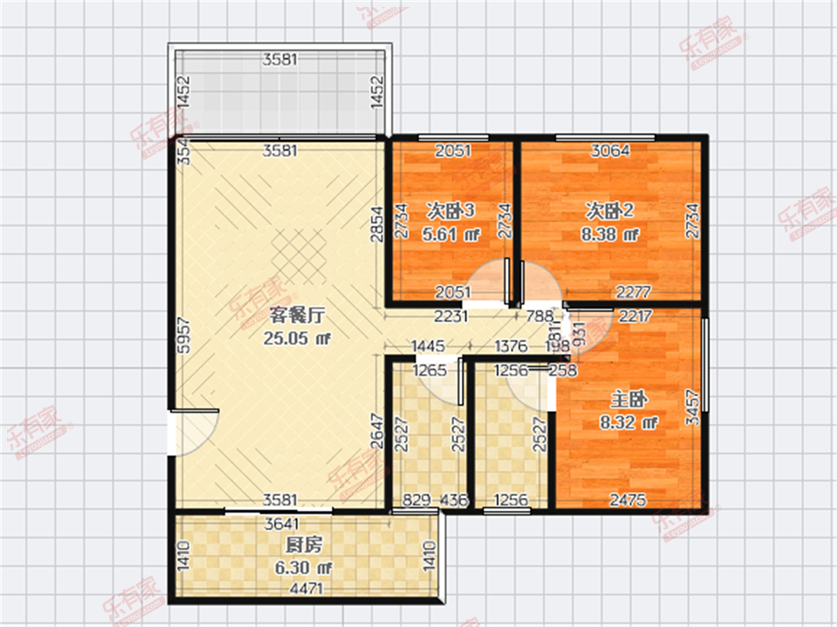 明日豪庭 3房2厅2卫 104.99㎡