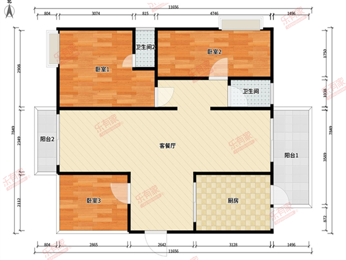 富盈公馆 3房2厅2卫1厨1阳108.59m² 北