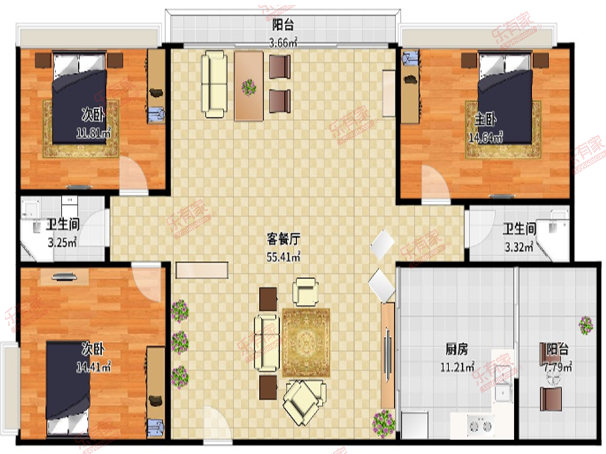 海伦春天 2房2厅2卫 88㎡-广州海伦春天二手房