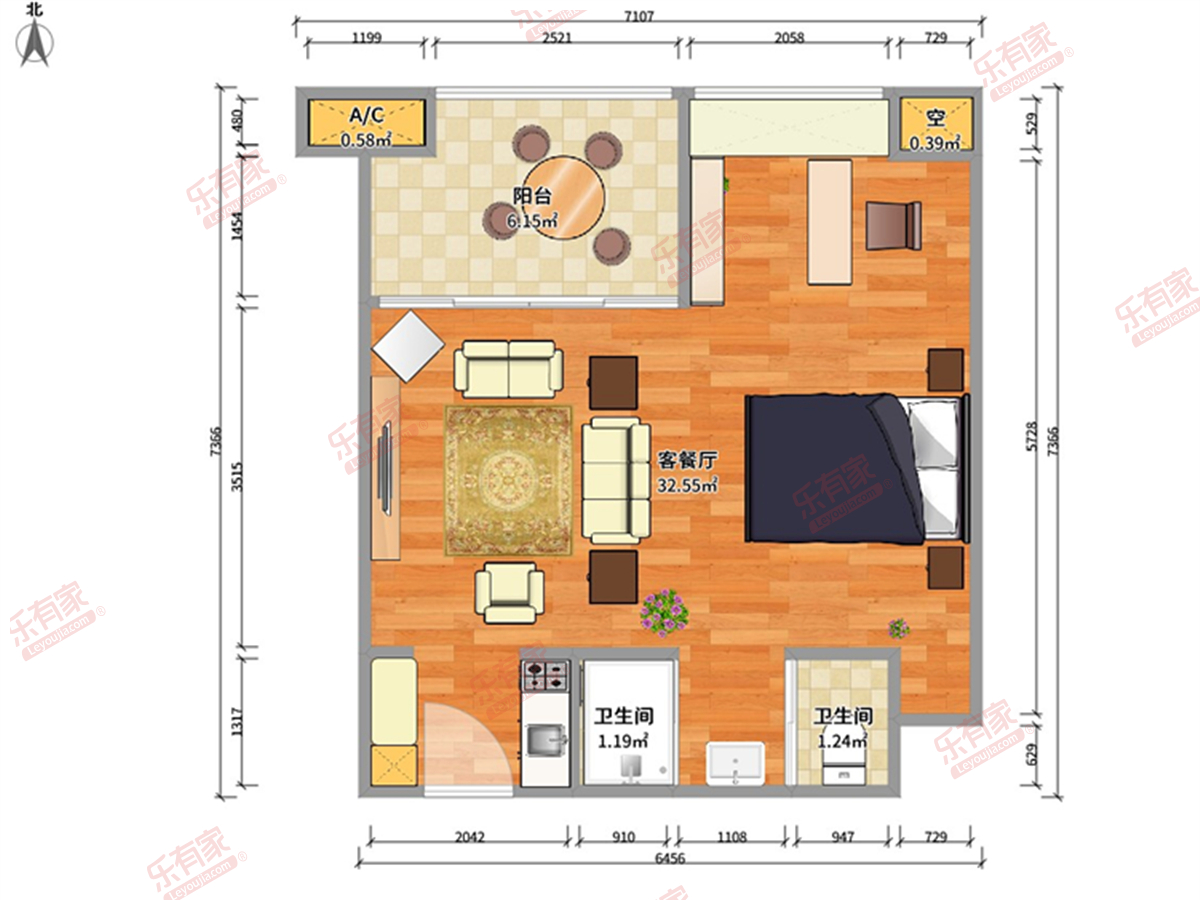 罗浮上善公馆公寓63㎡户型