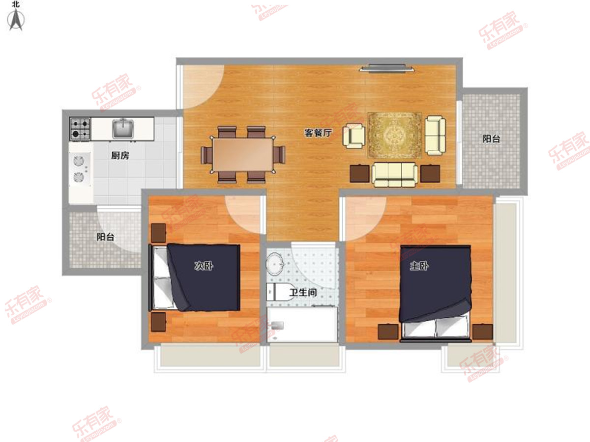 泽金城南春天 2房2厅1卫1厨2阳74.0m² 南