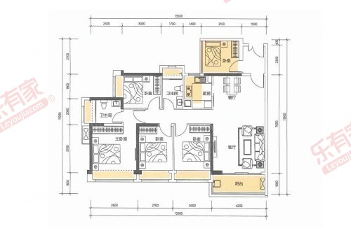 合正观澜汇二期 2房2厅3卫1厨1阳120.0m² 东