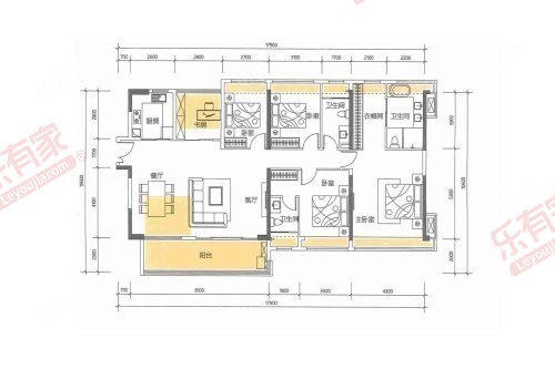 合正观澜汇二期 4房1厅2卫1厨1阳90.0m² 东