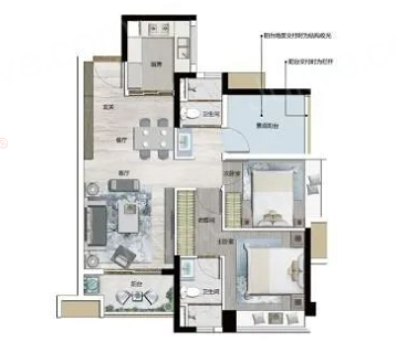 万科金域水岸 2房0厅0卫0厨0阳90.0m² 东