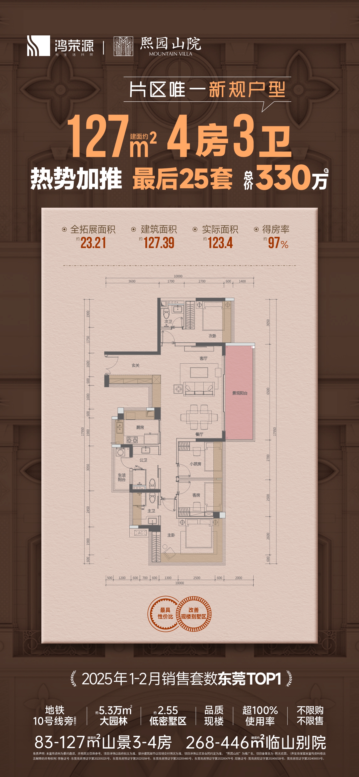 鸿荣源·熙元花园 4房2厅2卫1厨2阳127.0m² 南