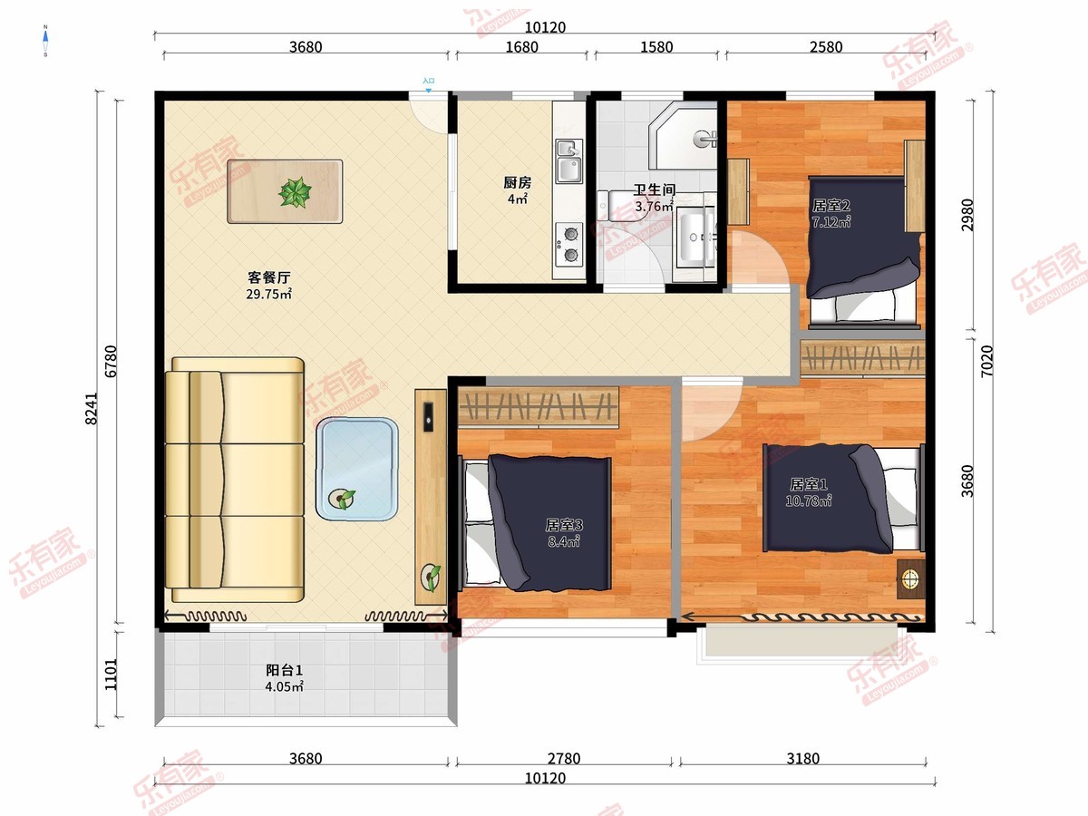 华侨城四海云亭 3房2厅1卫 87.94㎡
