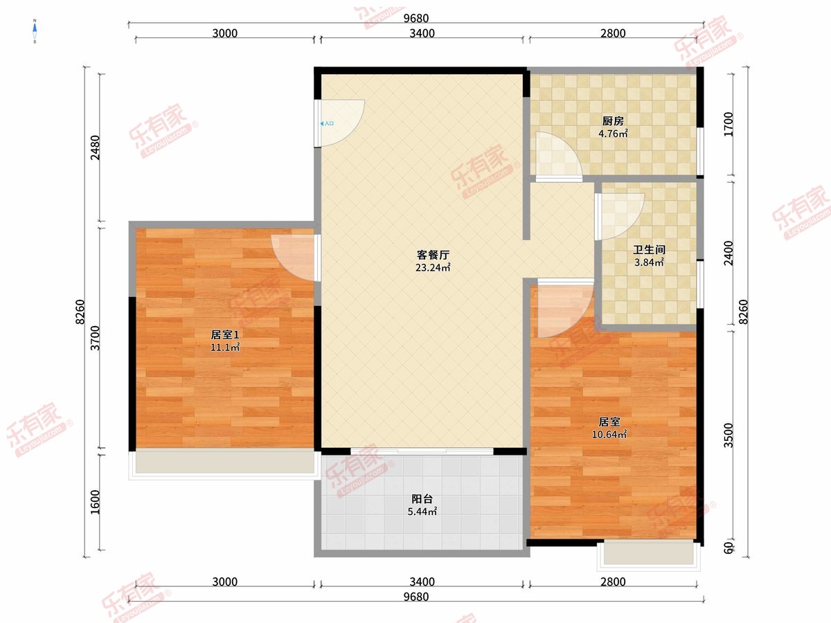 德兴华府 2房2厅1卫1厨1阳77.48m² 南