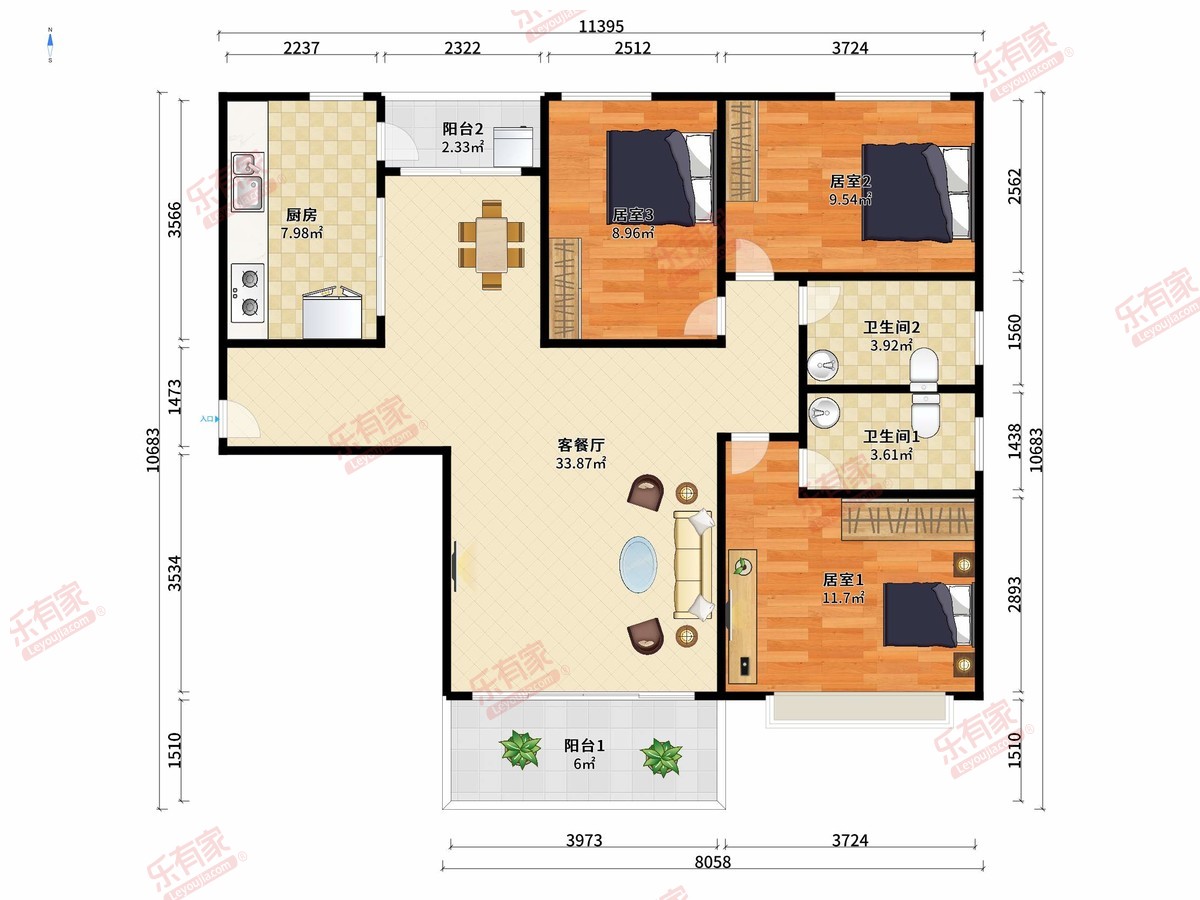 华立凯旋花园 3房2厅2卫1厨2阳110.0m² 南北