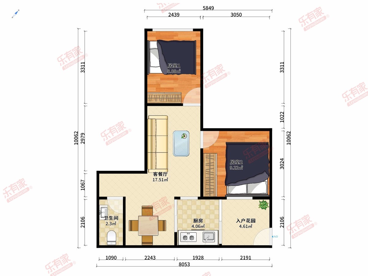 青春二街 2房2厅1卫 64.7㎡