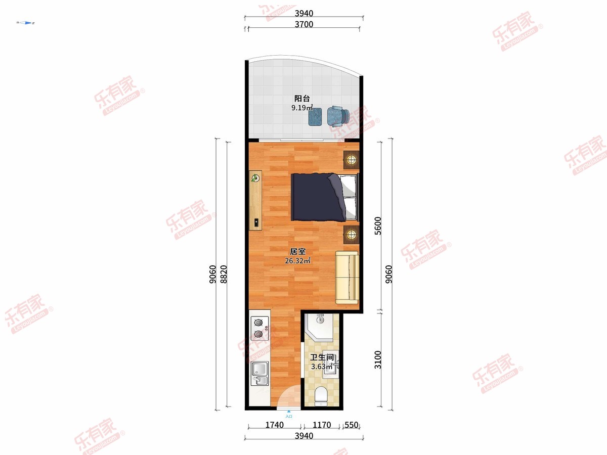 中航巽寮湾花园 1房1厅1卫 52.6㎡