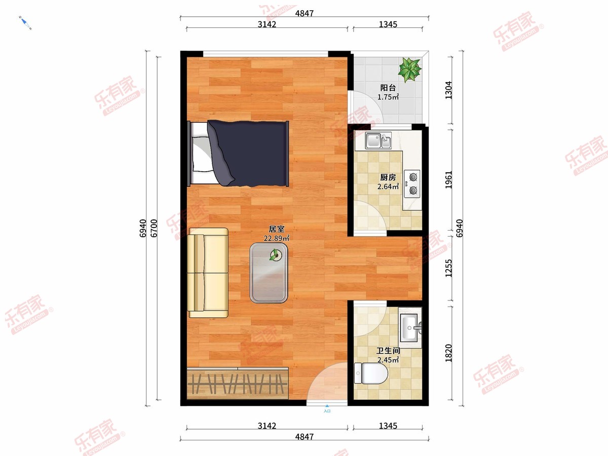 新际首座 1房0厅1卫 40㎡