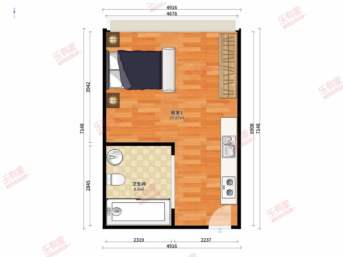 万科金域时光 1房0厅1卫0厨0阳33.0m² 南