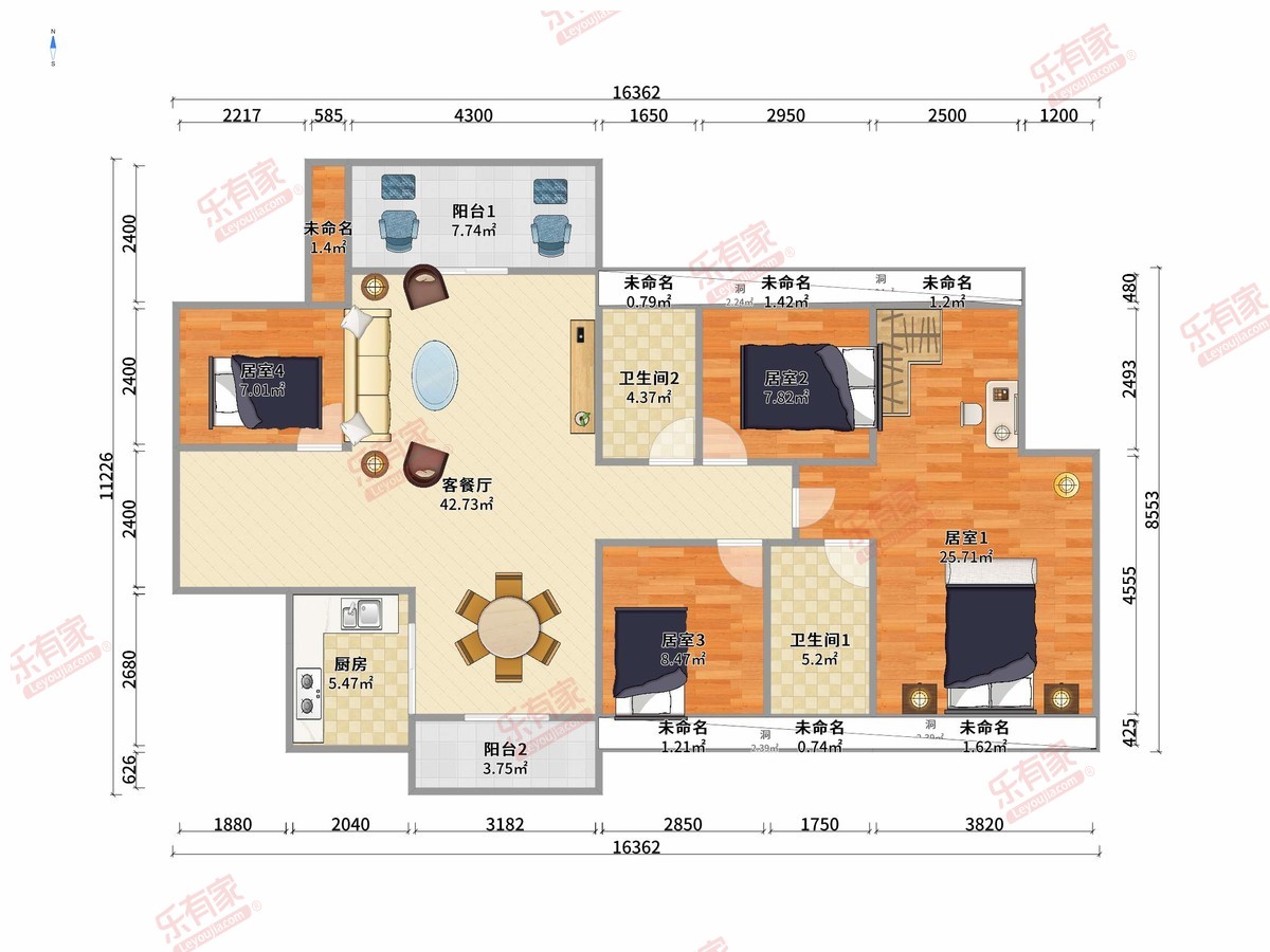 华策御水花园 4房2厅2卫1厨2阳125.0m² 南北