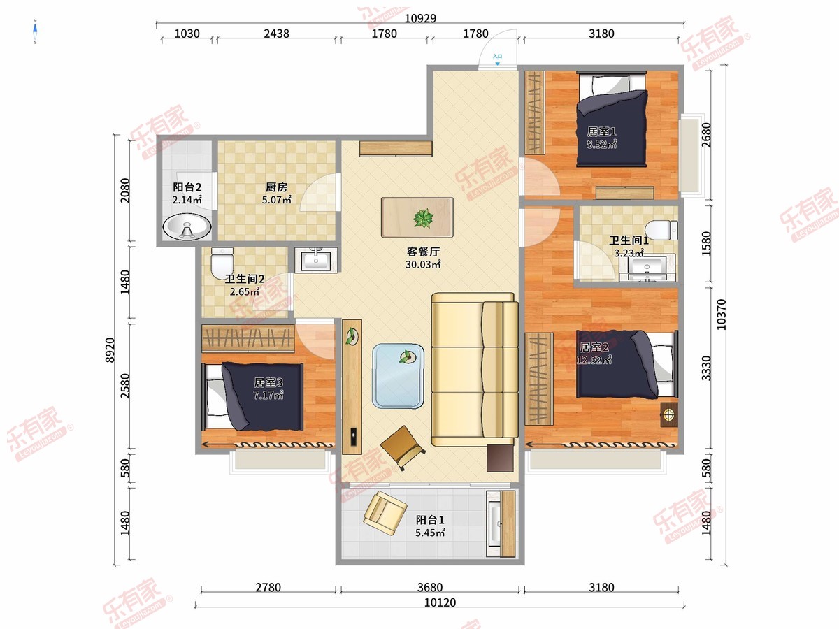 文鼎华府 3房2厅2卫1厨2阳102.66m² 南