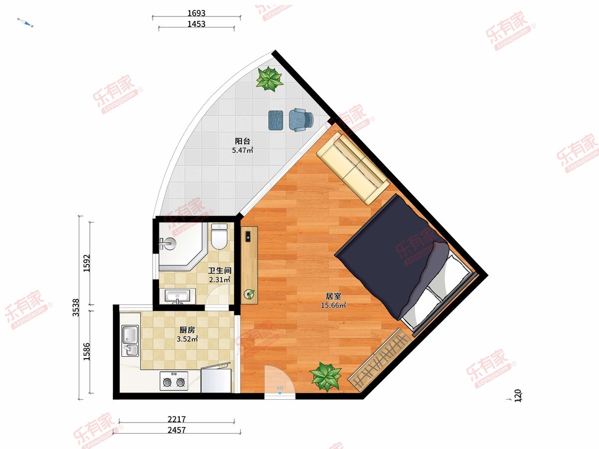 御景华城花园 南 普装 1室 0厅 35.02m²-佛山御景华城花园租房