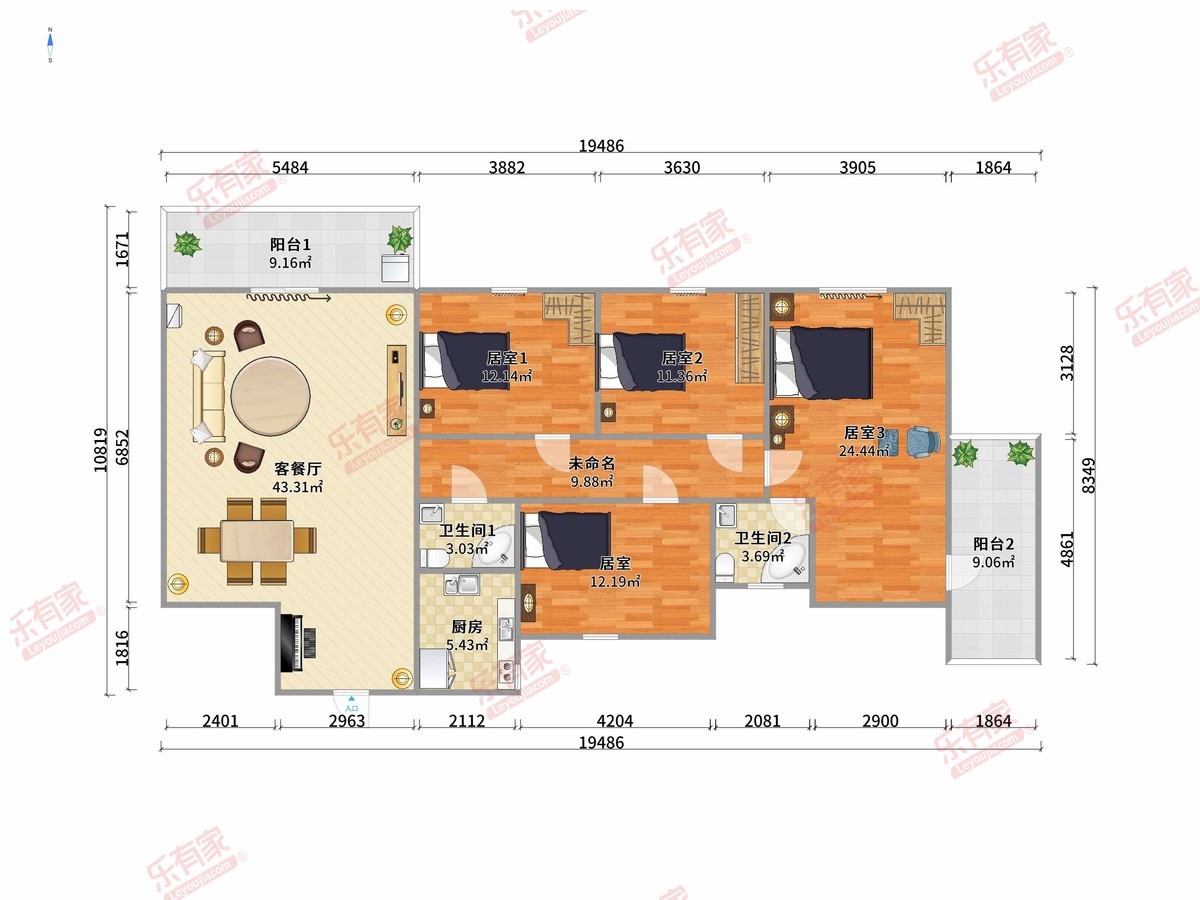 菊城建华花园 4房2厅2卫 146㎡