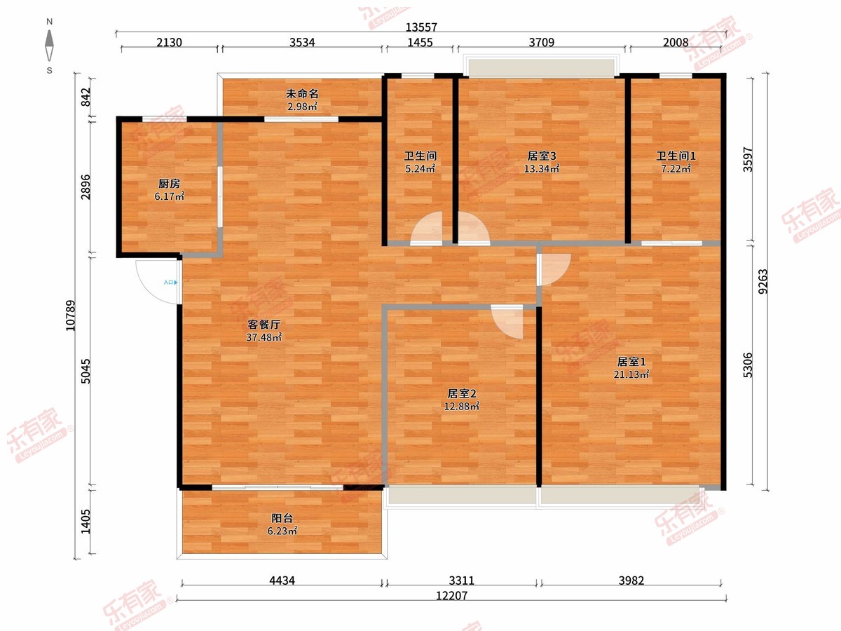 福泰嘉和园 3房2厅2卫1厨1阳114.0m² 南北