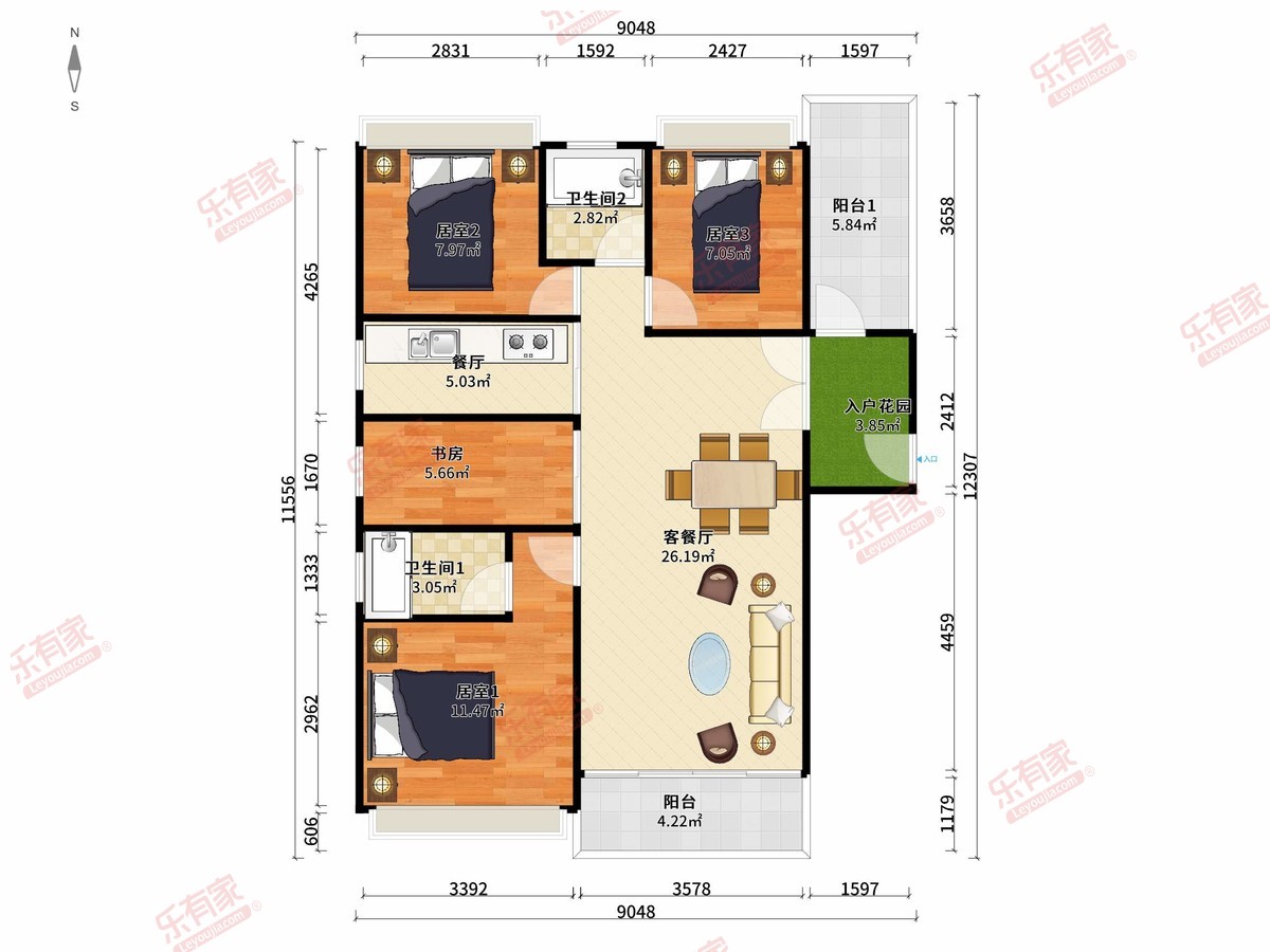 佳兆业悦江府95m²4房3厅2卫