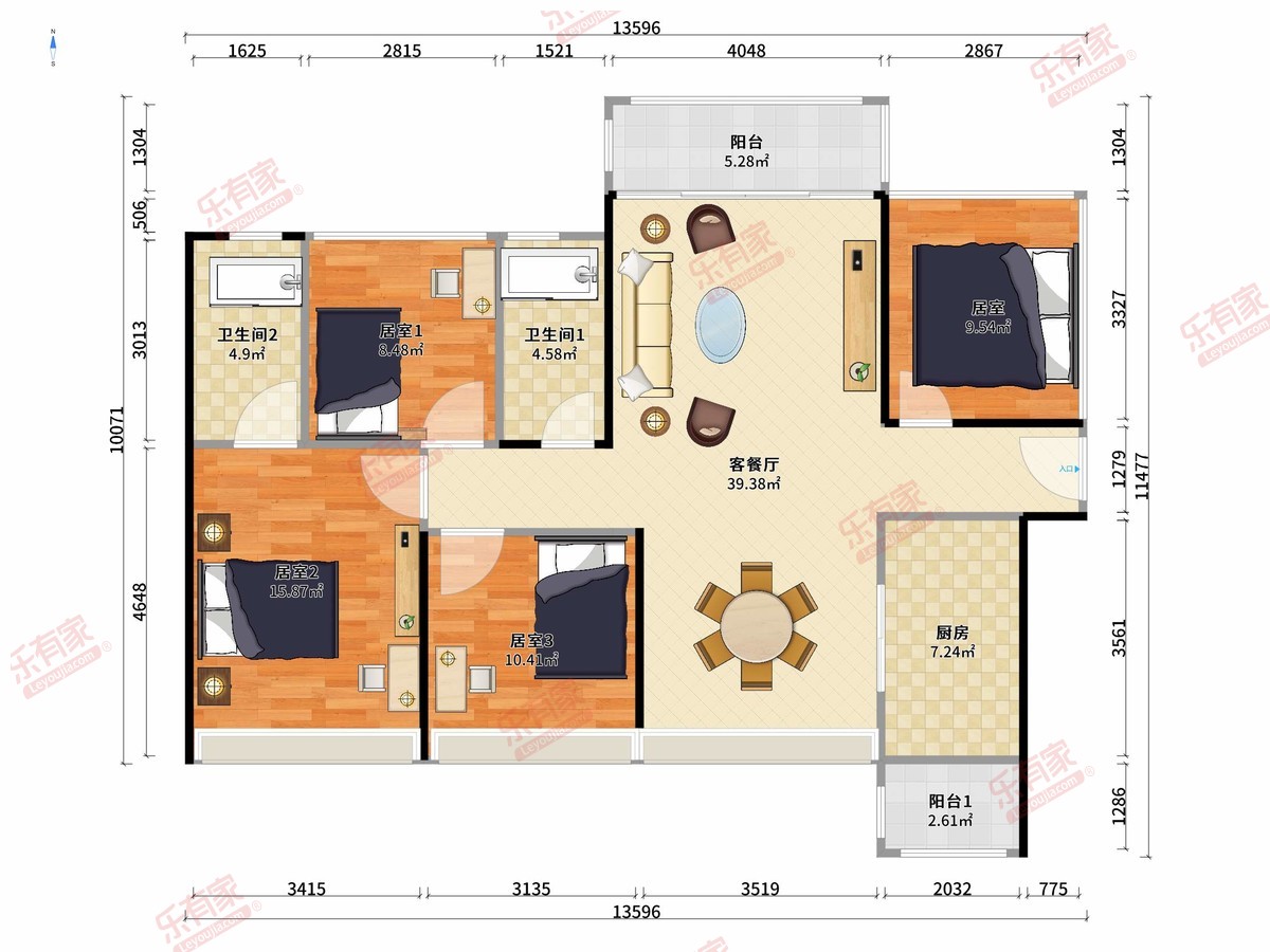 碧桂园翡翠山 4房2厅2卫1厨2阳126.0m² 南北