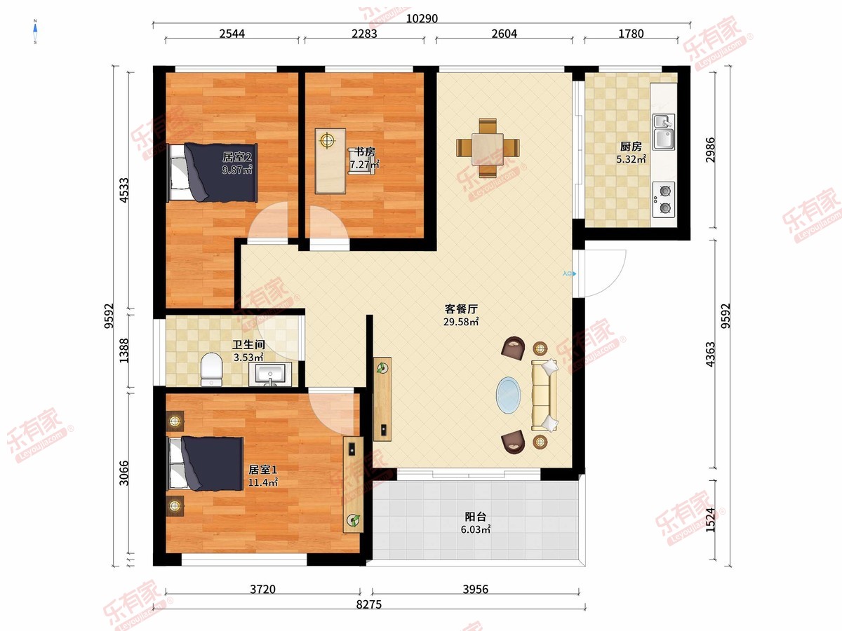 金良基公馆 3房2厅1卫1厨1阳97.0m² 南北