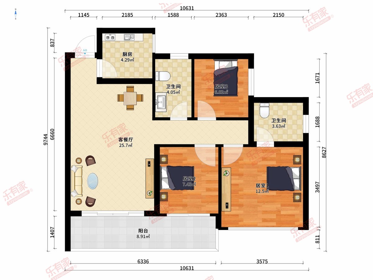 金良基公馆 3房2厅2卫1厨1阳108.0m² 南