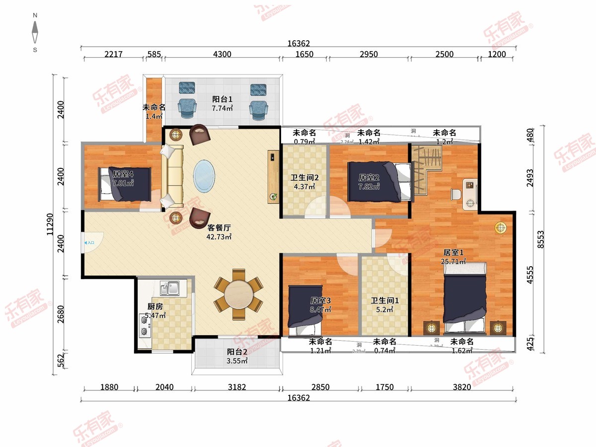 华策御水花园 4房2厅2卫1厨2阳125.0m² 南北 1