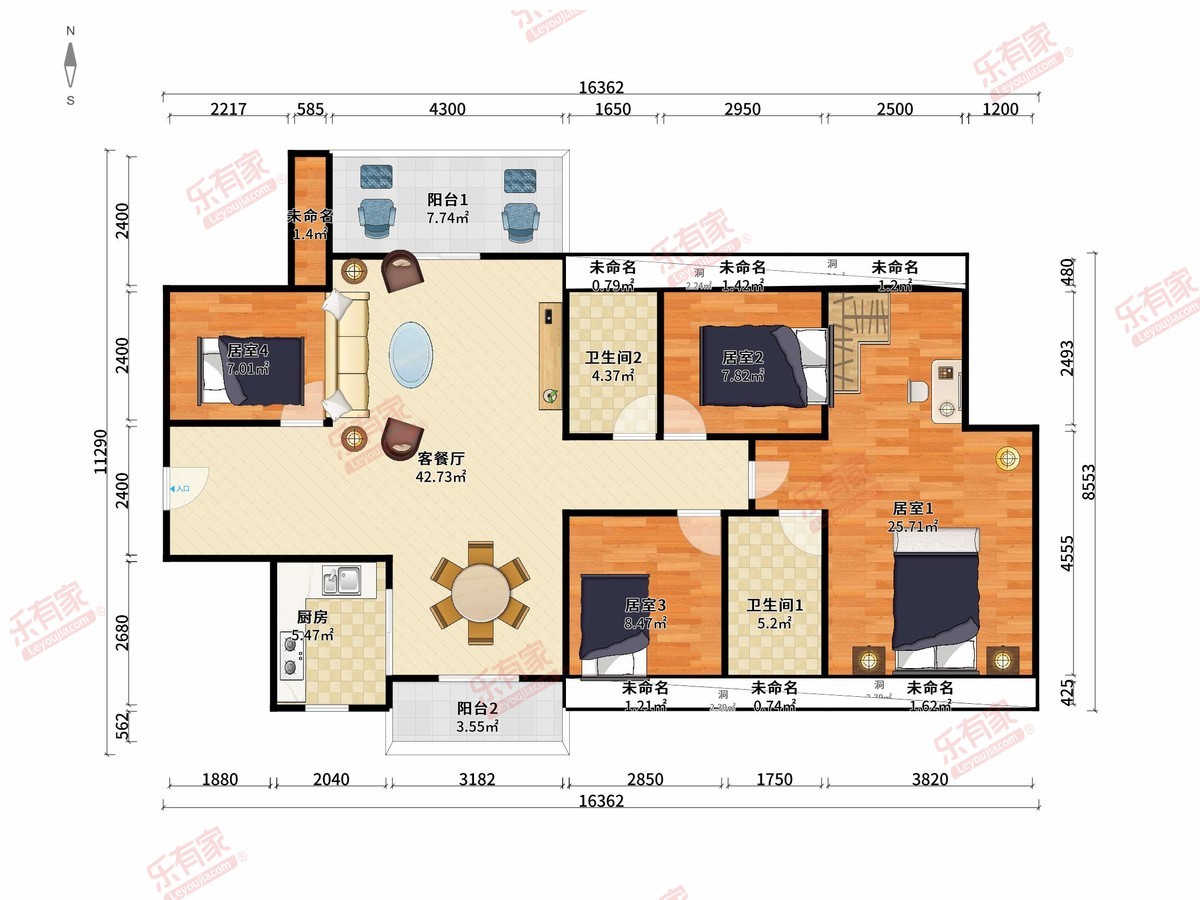 华策御水花园 4房2厅2卫1厨2阳125.0m² 南北 2