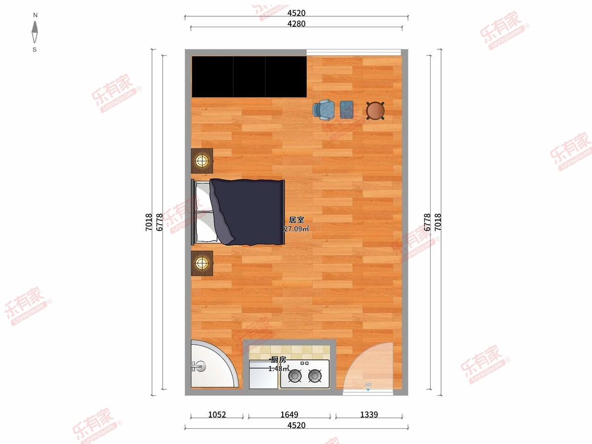 长风国际 1房0厅0卫1厨0阳34.0m² 北