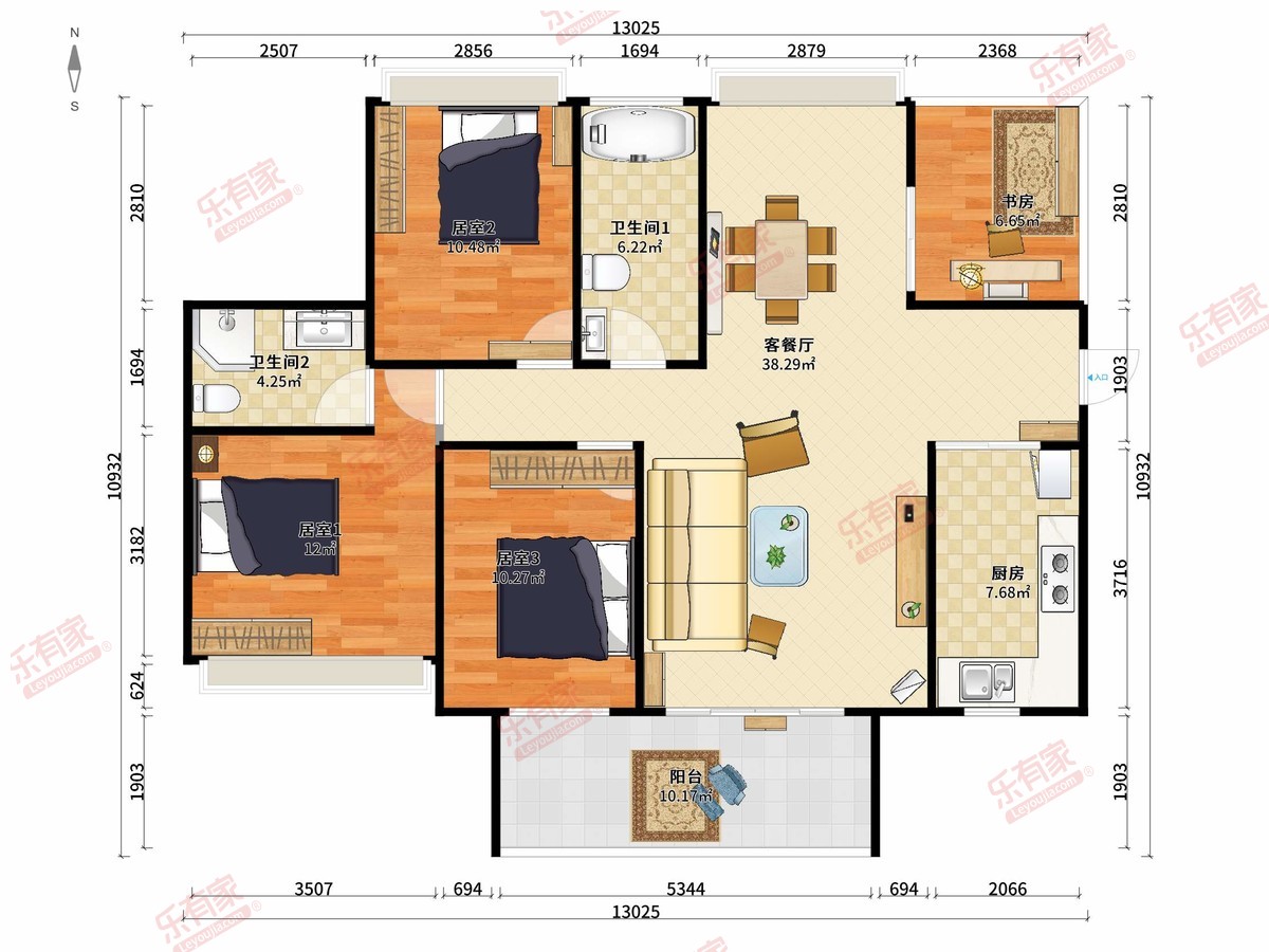 联运尚景雅园 4房2厅2卫1厨1阳124.0m² 南北