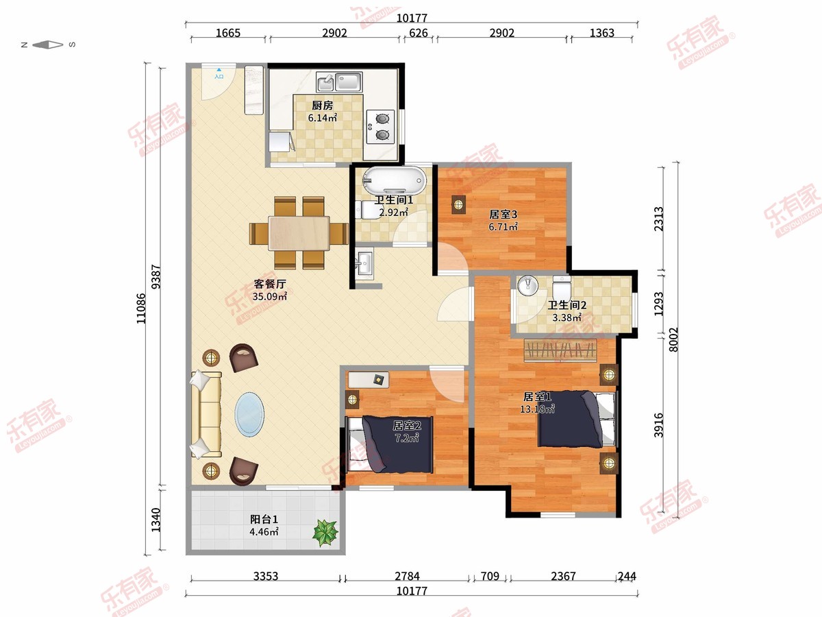 佳兆业力高云峰 3房2厅2卫1厨1阳90.0m² 西