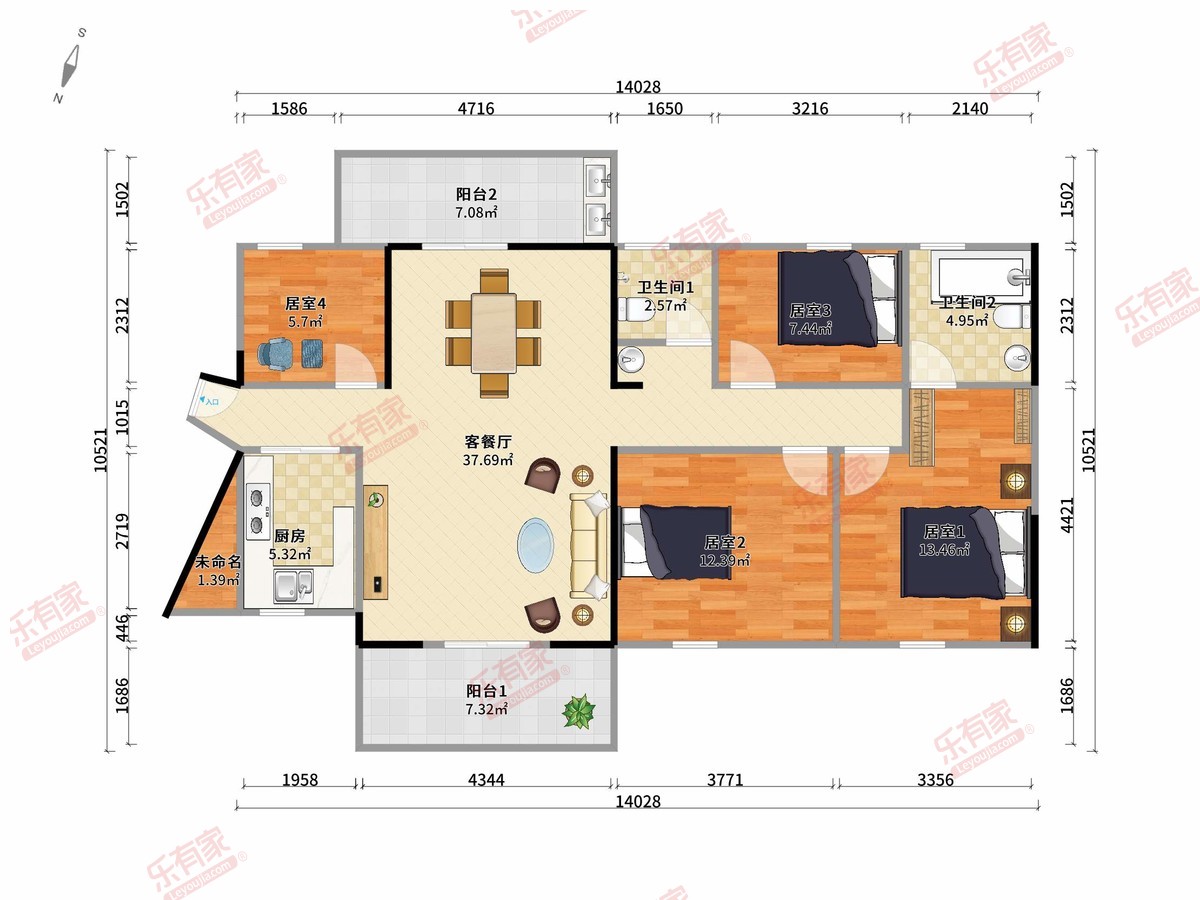 佳兆业力高云峰 4房2厅2卫1厨2阳115.0m² 西南