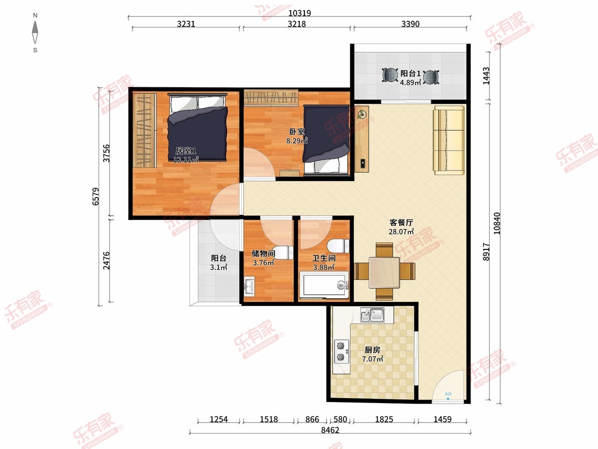 保利南沙天汇 3房2厅1卫1厨2阳80.0m² 北 1