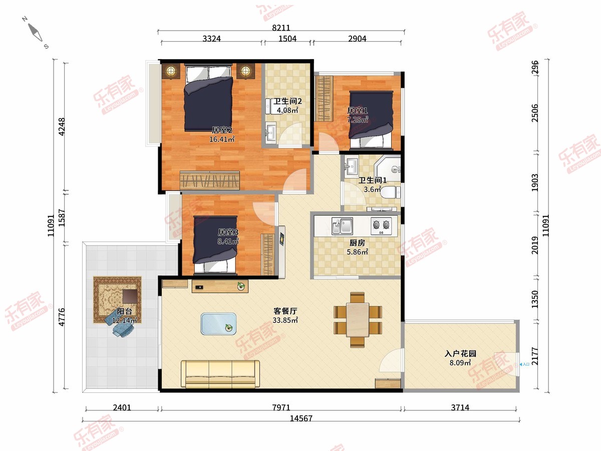 紫云亭 3房2厅2卫 108.55㎡-深圳紫云亭租房