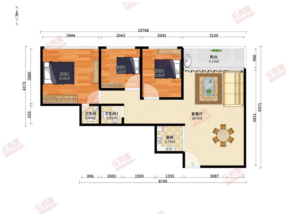 绿色盐港家园 3房2厅2卫 78㎡-深圳绿色盐港家园租房
