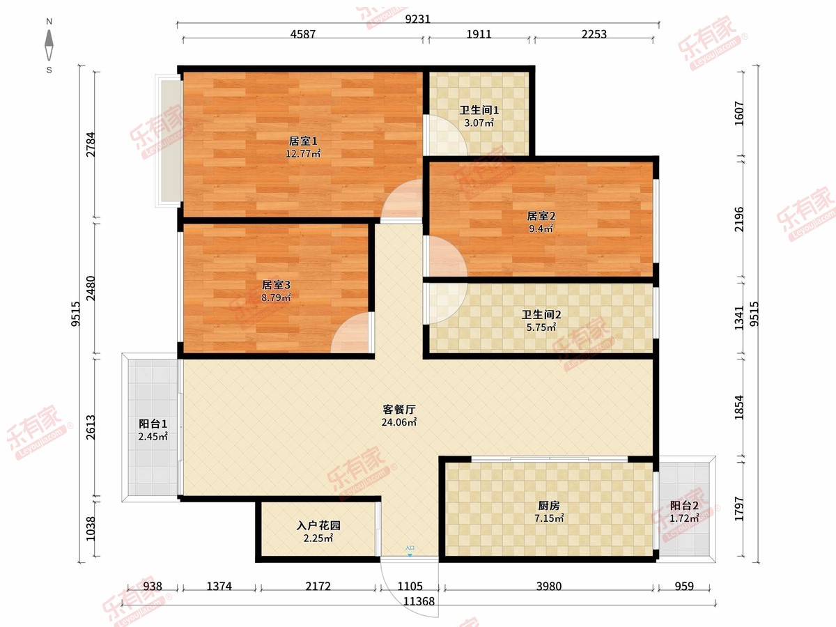 天际阳光 3房2厅2卫1厨2阳102.0m² 南