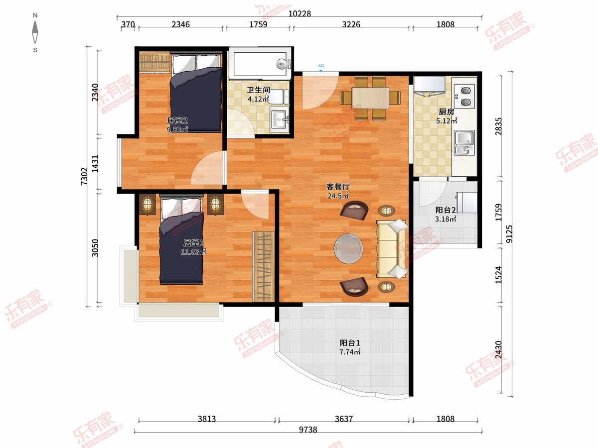 佛冈碧桂园一期工程C4区三地块 2房2厅1卫1厨2阳84.0m² 南