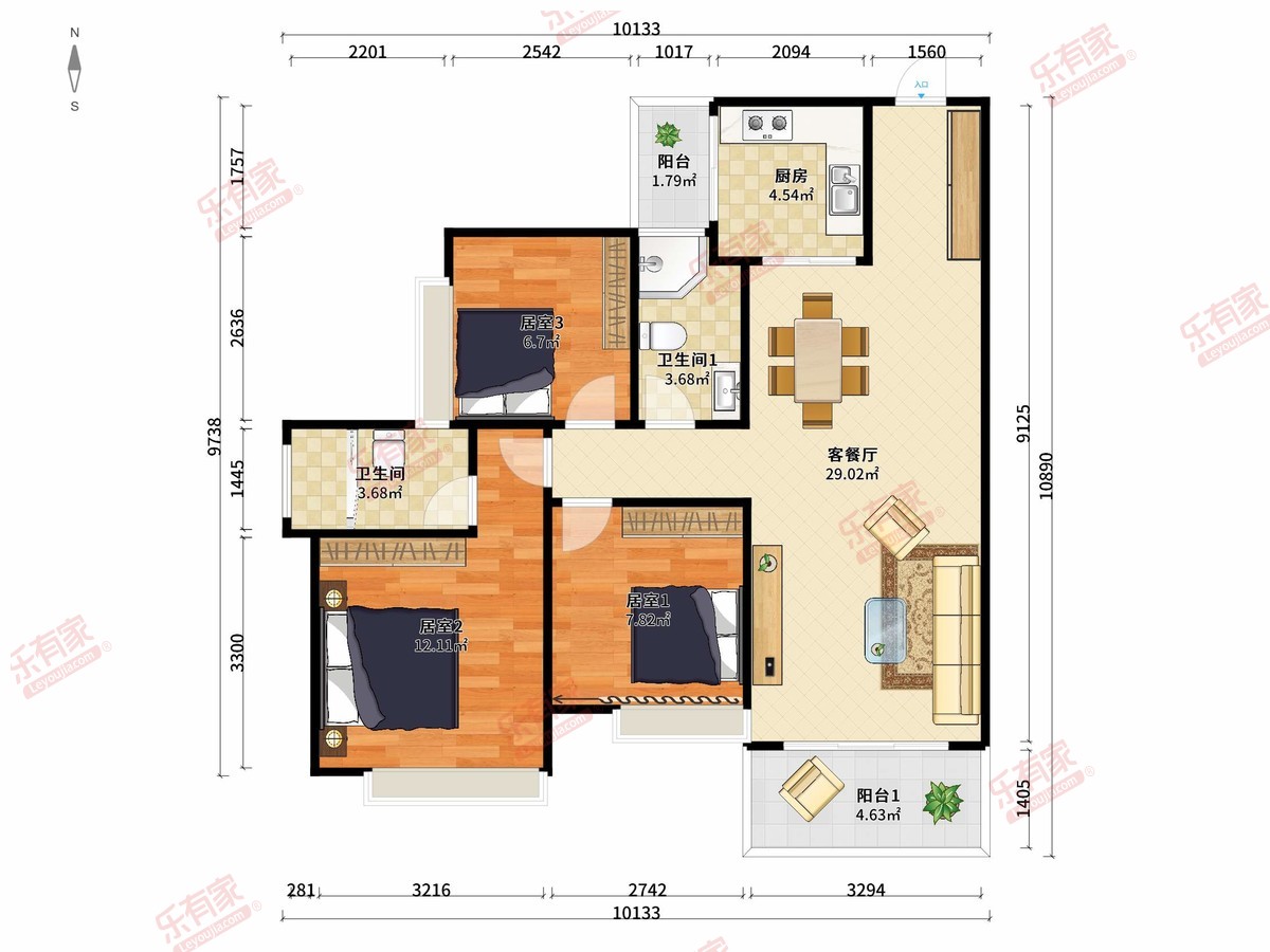 1栋02.03房2-7栋03房95.0m²东南