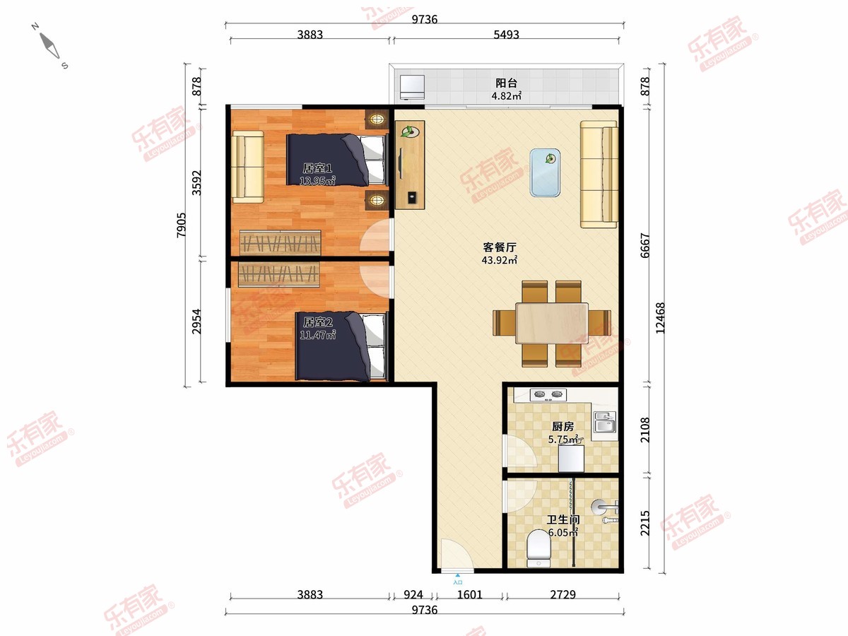 怡新花园 2房2厅1卫 88㎡