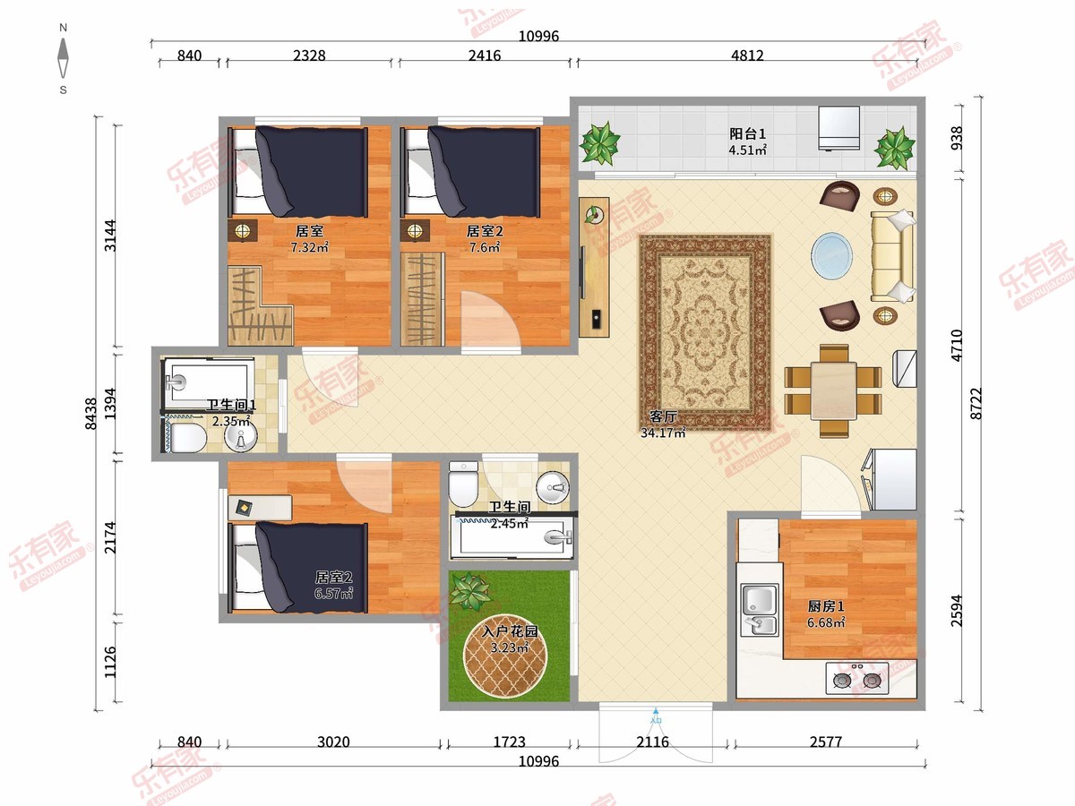 时代幸汇 3房1厅2卫1厨1阳98.0m² 北