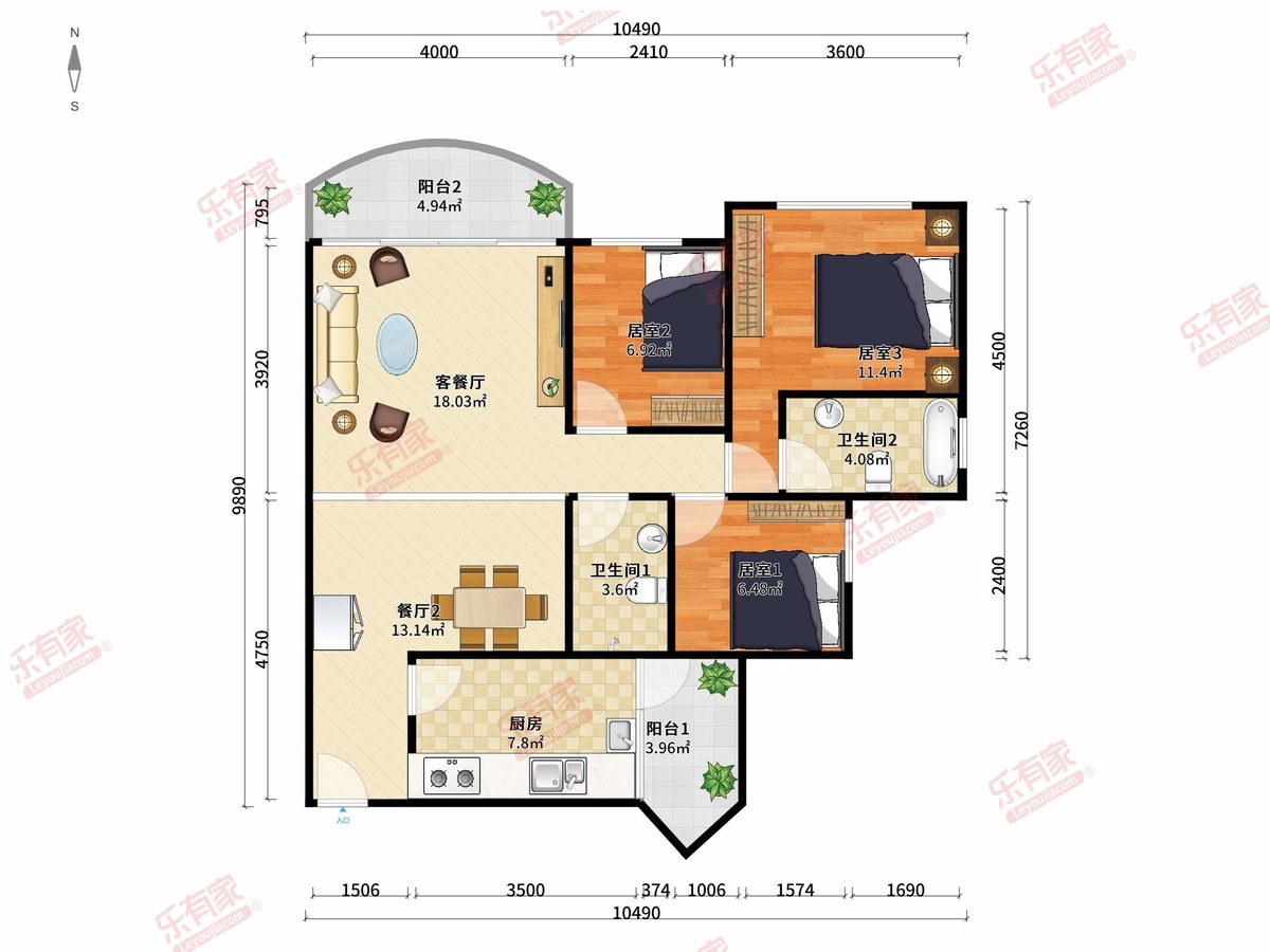 彩世界 3房3厅2卫 105.77㎡